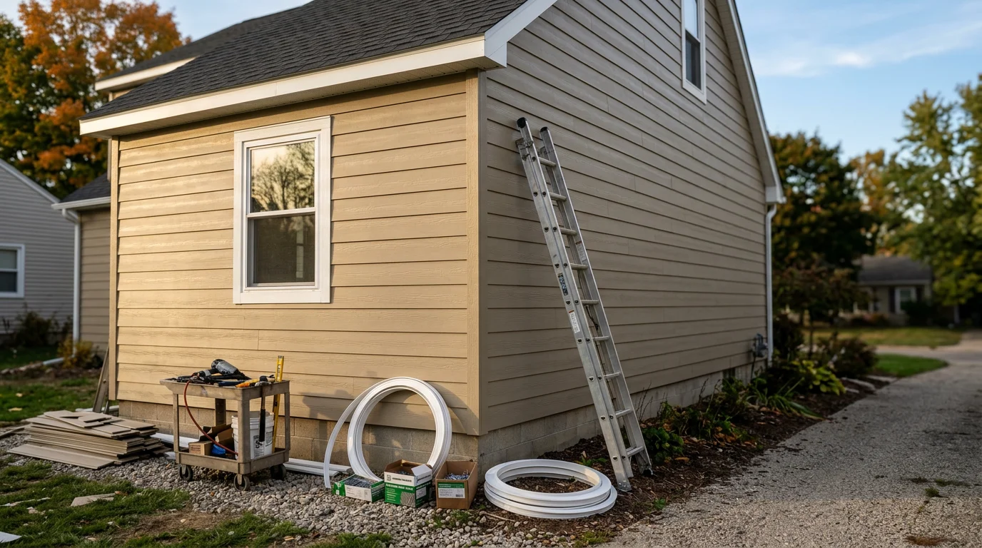 Home exterior with new vinyl siding and trim